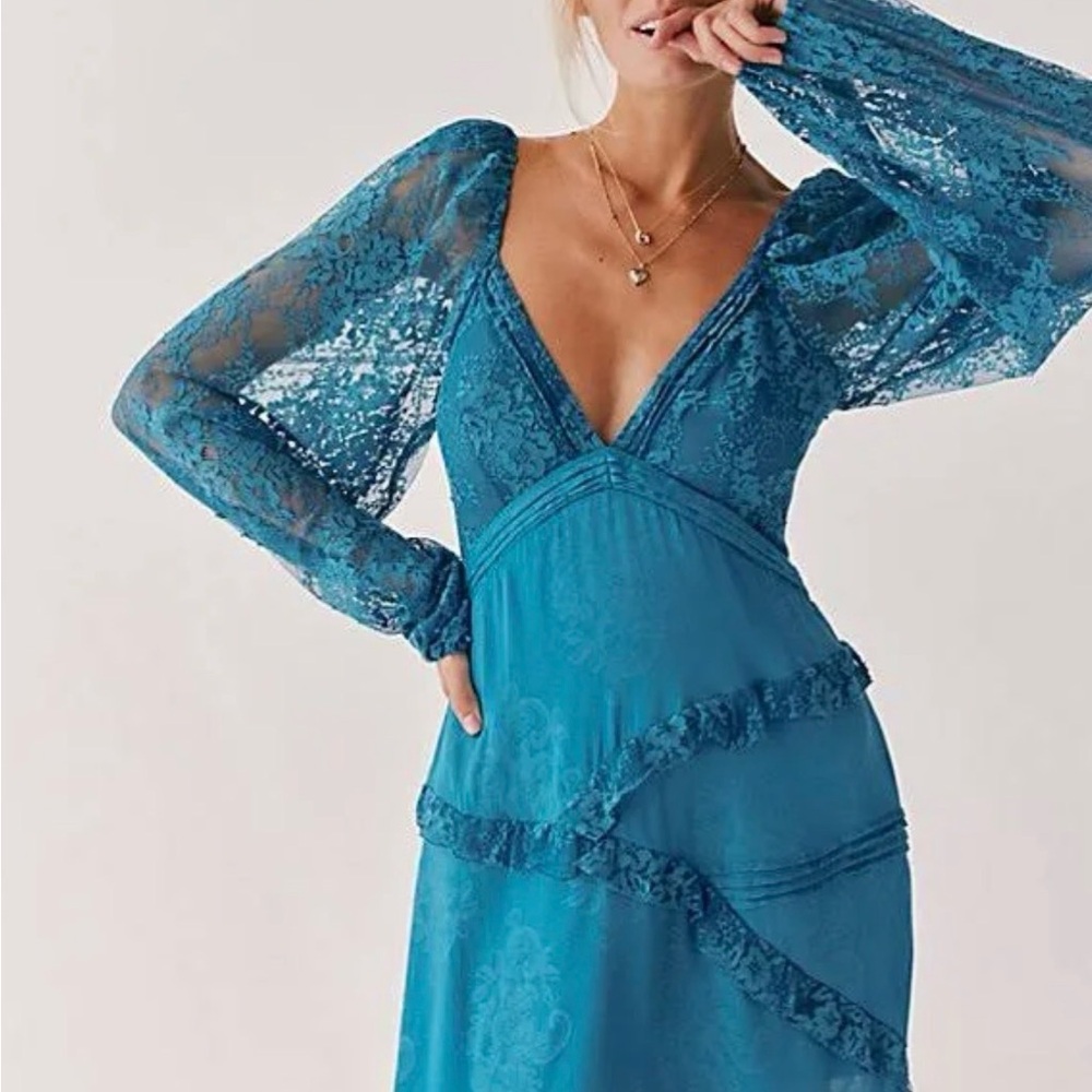 For Love And Lemons Teal Long Sleeve Dress